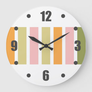 Orange Pink Gold and Green Stripes Large Clock