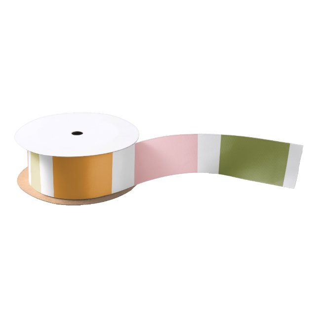 Orange Pink Gold and Green Stripes Satin Ribbon (Spool)