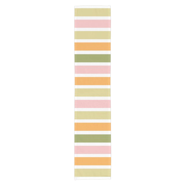 Orange Pink Gold and Green Stripes Short Table Runner (Front)