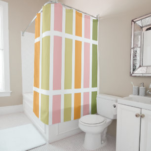 Orange Pink Gold and Green Stripes Shower Curtain