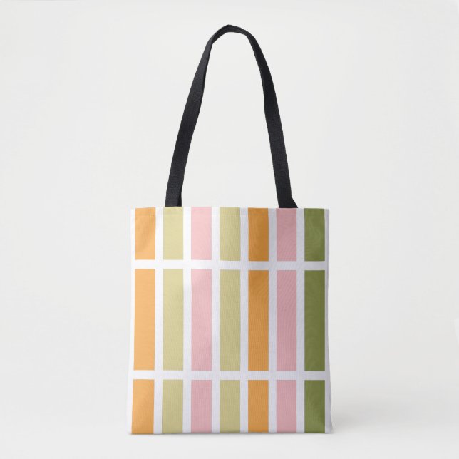 Orange Pink Gold and Green Stripes Tote Bag (Front)