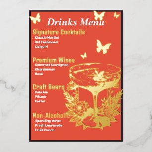 Orange Pink Gold-Foiled Beverage Menu
