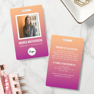 Orange Pink Gradient Employee  ID Badge