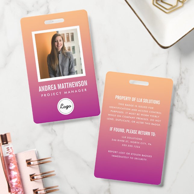 Orange Pink Gradient Employee  ID Badge (Office)