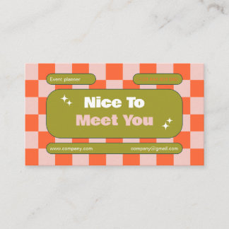 Orange Pink Green Retro Chequerboard Boho Business Card