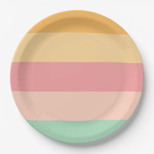 Orange Pink Green Stripes Paper Plate