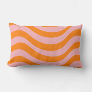Orange Pink Groovy Retro Abstract Wave Y2K Pattern Lumbar Cushion