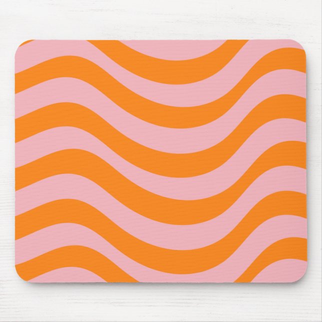 Orange Pink Groovy Retro Abstract Wave Y2K Pattern Mouse Pad (Front)