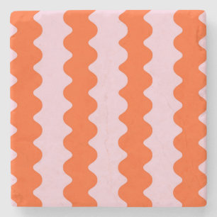 Orange Pink Groovy Stripe Minimalist Spring Summer Stone Coaster