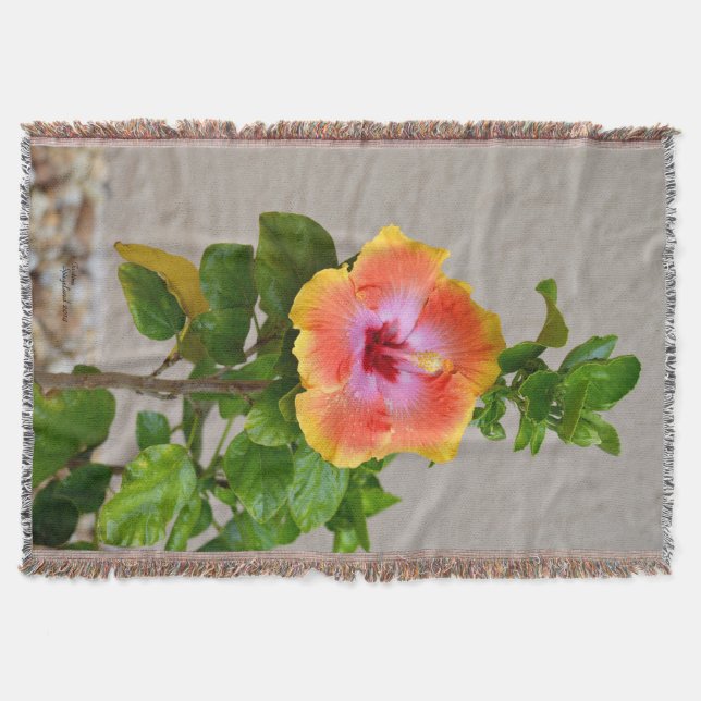 Orange pink Hibiscus flower Throw Blanket (Front)