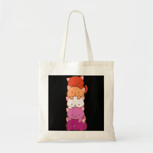 Orange Pink Lesbian Pride Flag Cute Kawaii Cat  Tote Bag