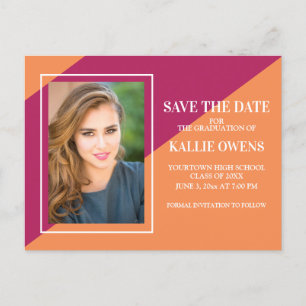Orange Pink Magenta Graduation Save the Date Announcement Postcard