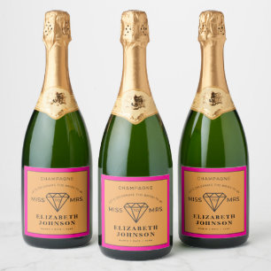 Orange Pink Miss to Mrs Bridal Shower Sparkling Wine Label