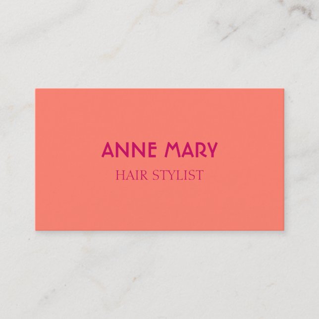 Orange Pink Modern Bold Hair Stylist Salon Minimal Business Card (Front)