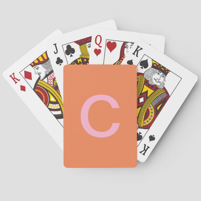 Orange Pink Monogram Initial Modern Custom Colour  Playing Cards (Back)