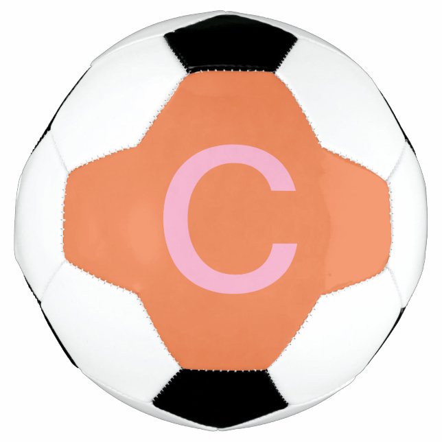 Orange Pink Monogram Initial Modern Custom Colour  Soccer Ball (Front)