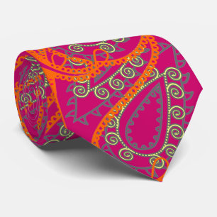 Orange Pink Paisley Peacock Colours Wedding Tie
