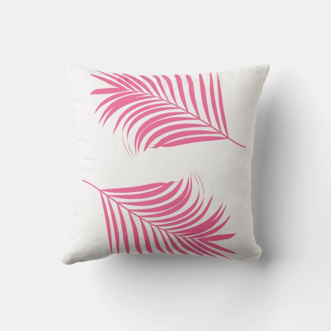 Orange Pink Palm Tree Leaf Tropical Coastal Beach Cushion (Back)