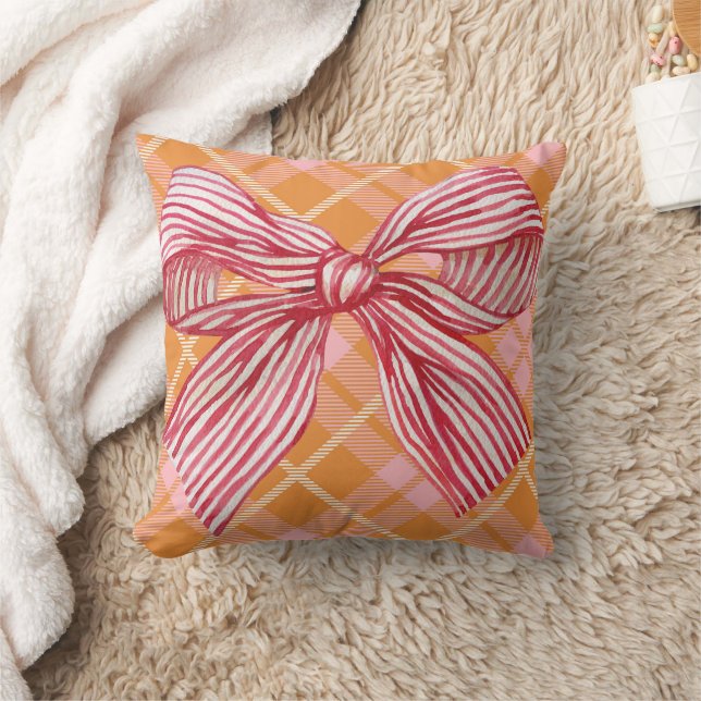 Orange Pink Pattern Holiday Bow Cushion (Blanket)