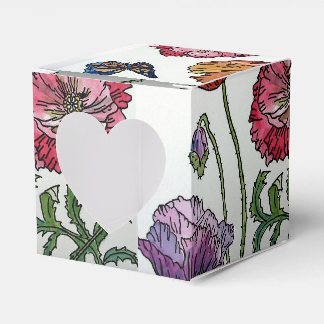 Orange Pink Poppy Floral Wedding Cake Favour Box (Front Side)