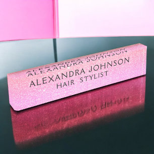 Orange Pink Professional Glitter Sparkle Modern Nameplate