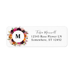 Orange, Pink, Purple Fall Floral Return Address Label
