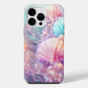 ORANGE PINK PURPLE PASTEL SEASHELLS SEAWEED iPhone 14 PRO MAX CASE