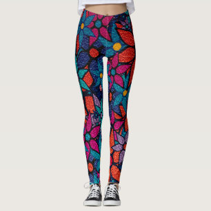 Orange Pink Purple Turquoise Floral Leggings