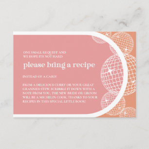 Orange PINK Retro Disco Bridal Shower RECIPE CARD