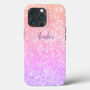 Orange Pink Sparkle Glitter Elegant Personalised iPhone 13 Pro Case