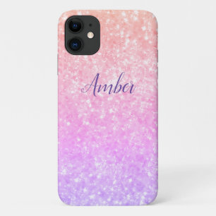 Orange Pink Sparkle Glitter Elegant Personalised iPhone 11 Case