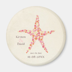 Orange Pink Starfish Save the Date Favour Magnet