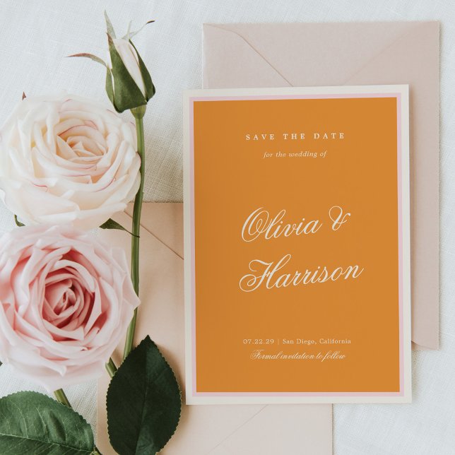 Orange Pink Stripe Wedding Save the Date Invitation (Creator Uploaded)