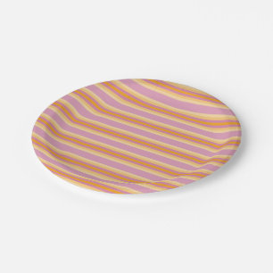 Orange Pink Stripes Paper Plate