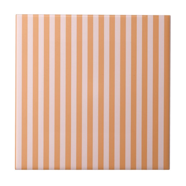 Orange Pink Stripes Pattern Minimal Modern Ceramic Tile (Front)