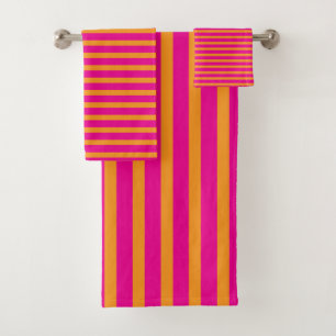 Orange Pink Stripes Patterns Hot Pink Colorful Bath Towel Set
