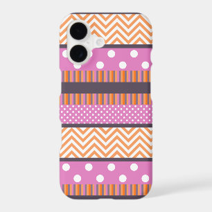 Orange & Pink Stripes Polka Dots Chevron Pattern