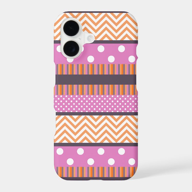 Orange & Pink Stripes Polka Dots Chevron Pattern (Back)