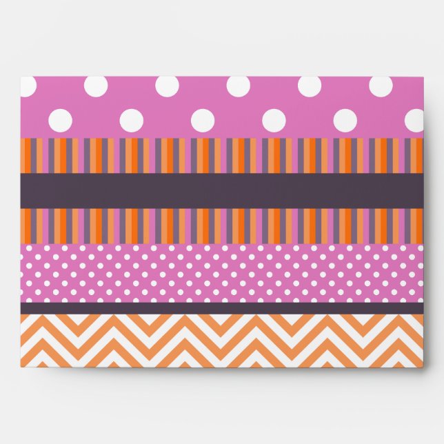 Orange & Pink Stripes Polka Dots Chevron Pattern Envelopes (Front)