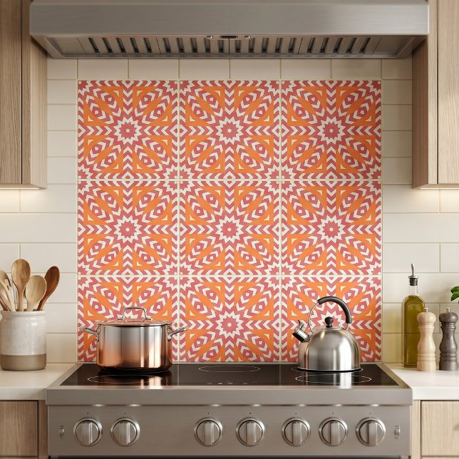 Orange & Pink Stylish Mosaic Geometric Pattern Ceramic Tile (Creator Uploaded)