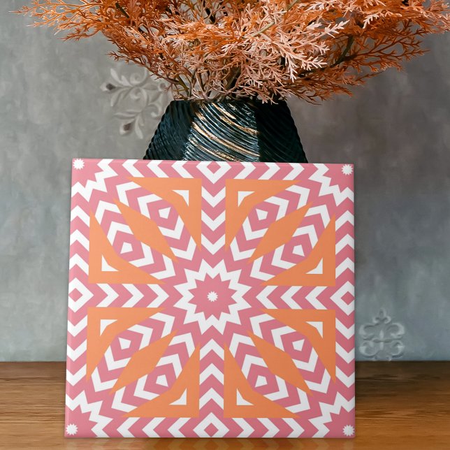 Orange & Pink Stylish Mosaic Geometric Pattern Ceramic Tile (Creator Uploaded)