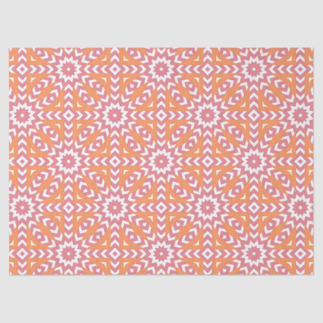 Orange & Pink Stylish Mosaic Geometric Pattern Tissue Paper (Front)