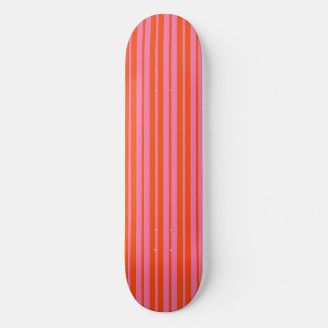 Orange Pink Stylish Stripes Pattern Design  Skateboard (Front)