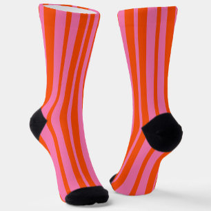 Orange Pink Stylish Stripes Pattern Design Socks