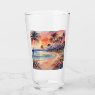 Orange Pink Sunset Tropical Beach Palm Trees Glass
