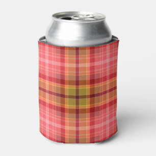Orange Pink Tartan Can Cooler
