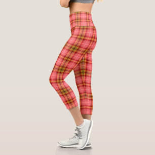 Orange Pink Tartan Capri Leggings