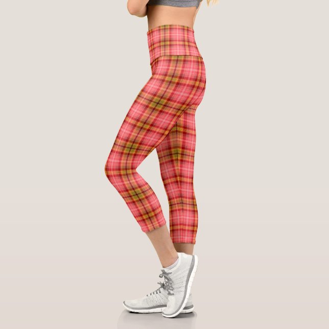 Orange Pink Tartan Capri Leggings (Left)