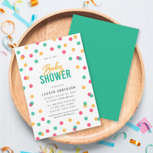 Orange Pink Teal Confetti Baby Shower Invitation