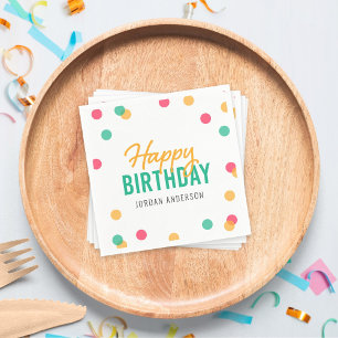 Orange Pink Teal Confetti Happy Birthday Napkin